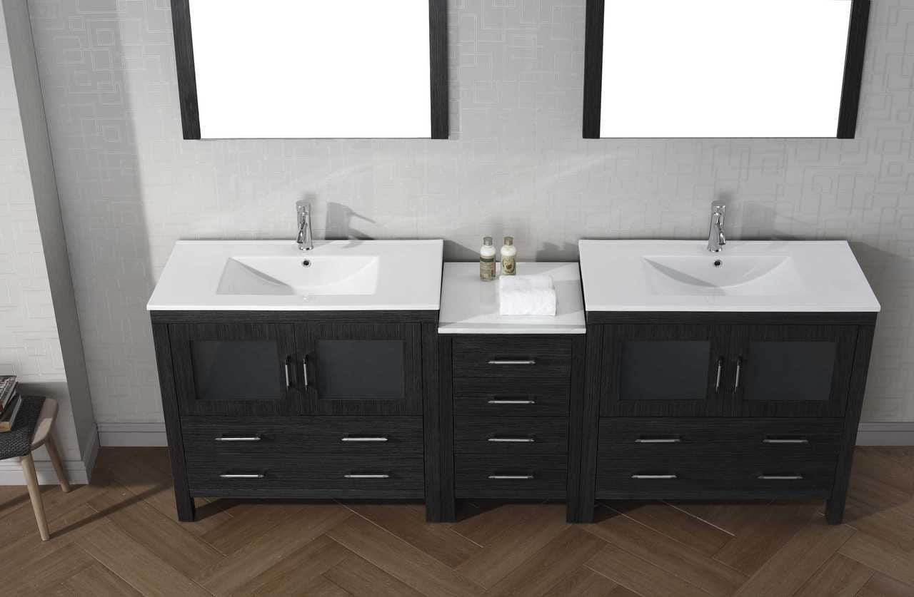 Virtu USA Dior 90 Double Bathroom Vanity Set in Zebra Grey w/ Ceramic Counter-Top | Integrated Sink