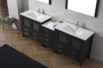 Virtu USA Dior 90 Double Bathroom Vanity Set in Zebra Grey w/ Ceramic Counter-Top | Integrated Sink