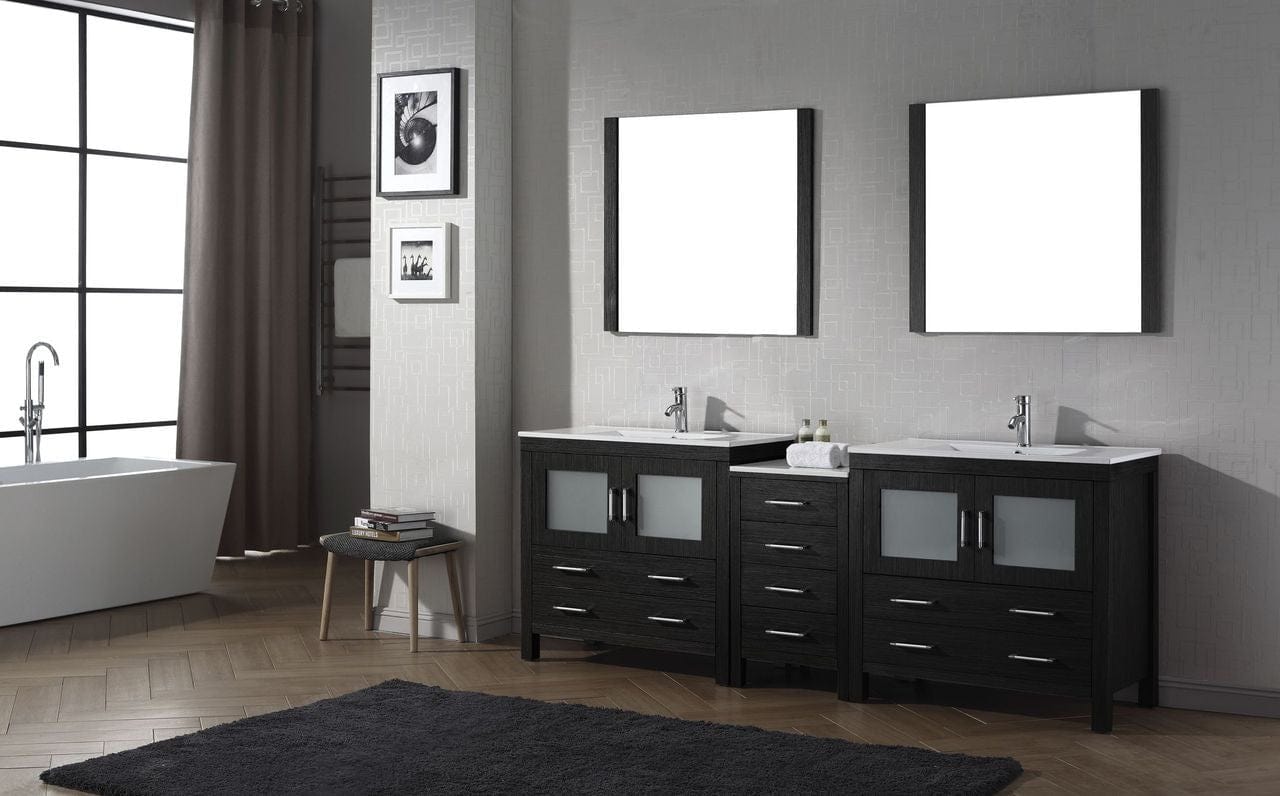 Virtu USA Dior 90 Double Bathroom Vanity Set in Zebra Grey w/ Ceramic Counter-Top | Integrated Sink