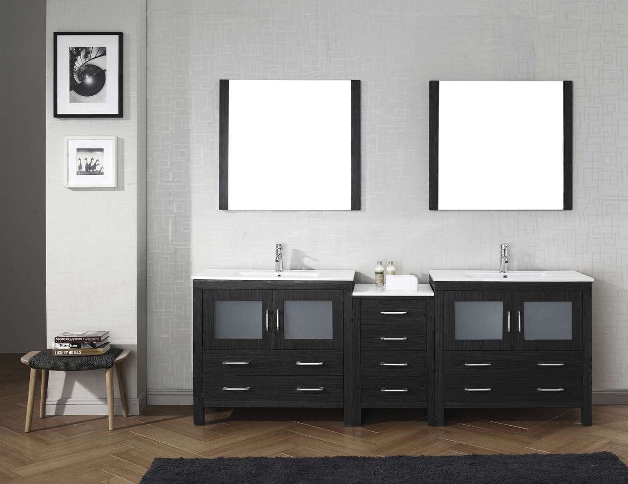 Virtu USA Dior 90 Double Bathroom Vanity Set in Zebra Grey w/ Ceramic Counter-Top | Integrated Sink