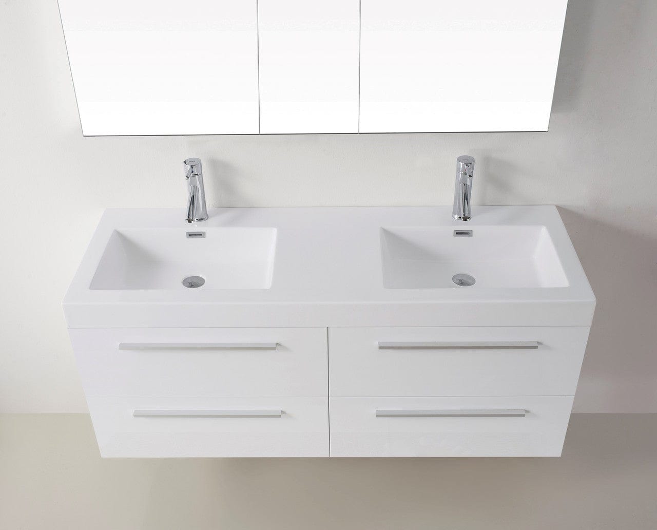 Virtu USA Finley 54 Double Bathroom Vanity Set in Gloss White w/ Polymarble Counter-Top