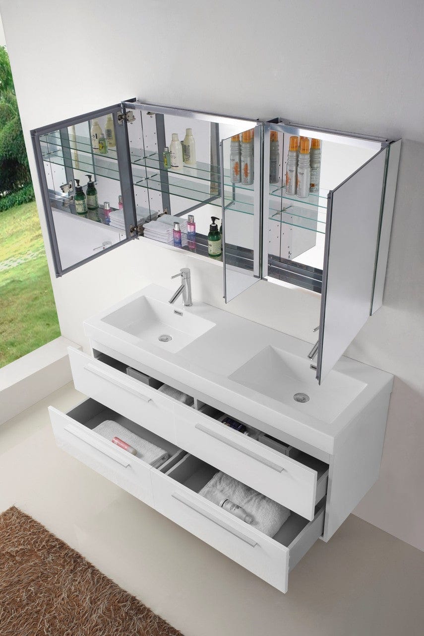 Virtu USA Finley 54 Double Bathroom Vanity Set in Gloss White w/ Polymarble Counter-Top