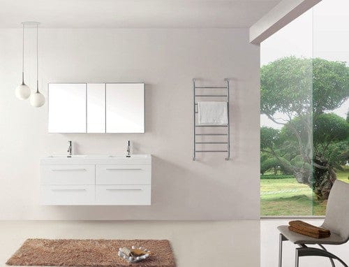 Virtu USA Finley 54" Double Bathroom Vanity Cabinet Set in Gloss White w/ Polymarble Counter-Top