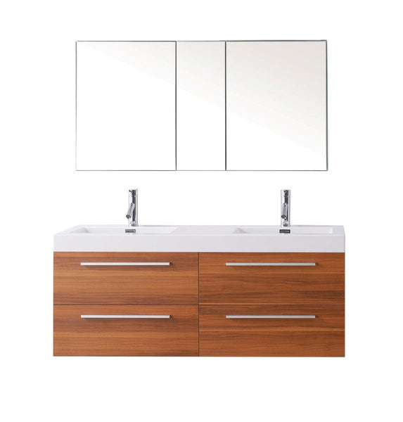 Virtu USA Finley 54 Double Bathroom Vanity Cabinet Set in Plum w/ Polymarble Counter-Top