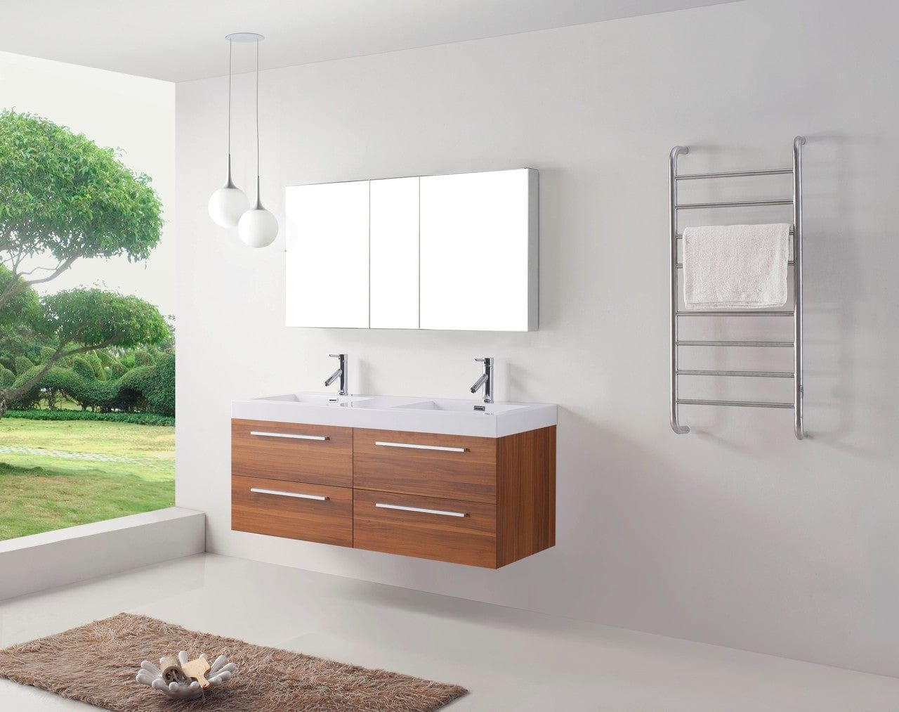 Virtu USA Finley 54 Double Bathroom Vanity Set in Plum w/ Polymarble Counter-Top
