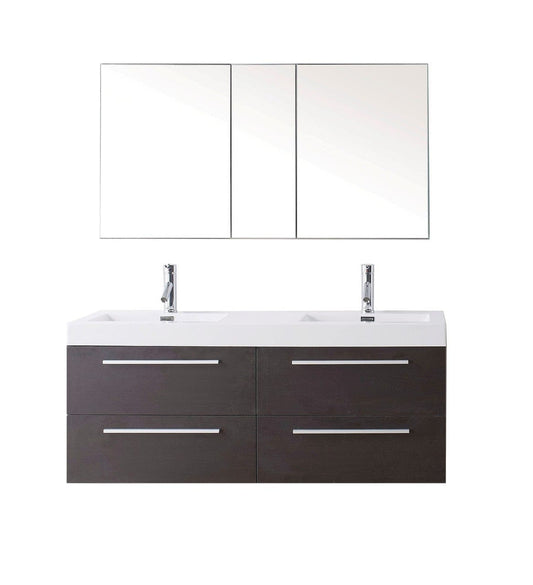 Virtu USA Finley 54" Double Bathroom Vanity Cabinet Set in Wenge w/ Polymarble Counter-Top