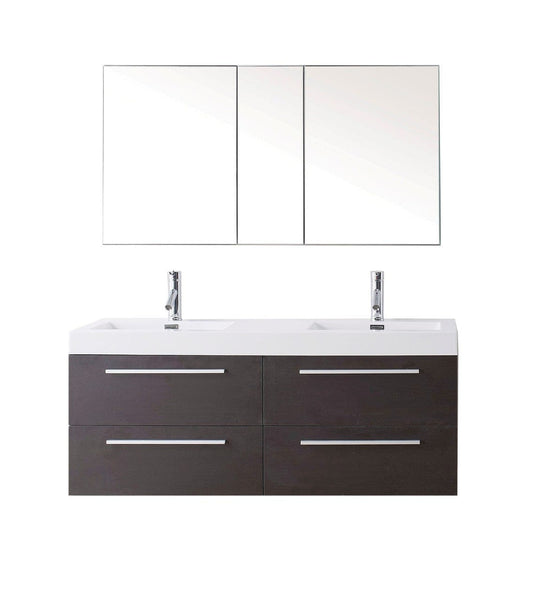 Virtu USA Finley 54 Double Bathroom Vanity Cabinet Set in Wenge w/ Polymarble Counter-Top