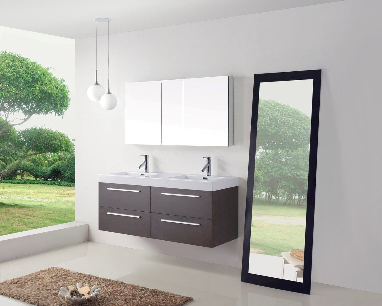 Virtu USA Finley 54 Double Bathroom Vanity Set in Wenge w/ Polymarble Counter-Top