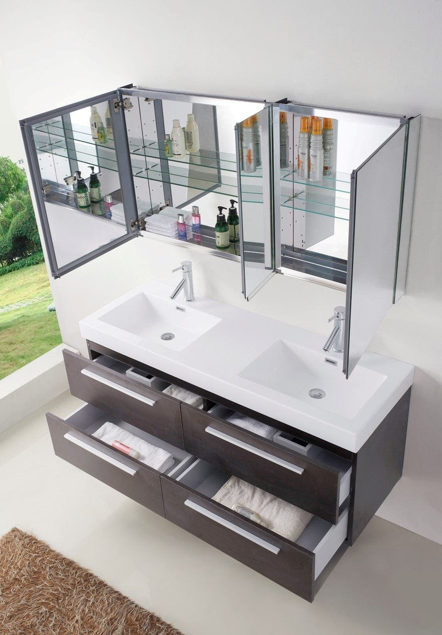 Virtu USA Finley 54 Double Bathroom Vanity Set in Wenge w/ Polymarble Counter-Top