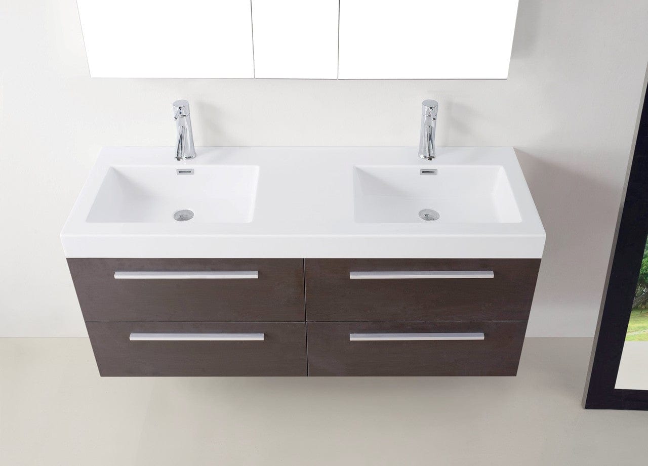 Virtu USA Finley 54 Double Bathroom Vanity Set in Wenge w/ Polymarble Counter-Top