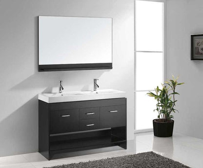 Virtu USA Gloria 48 Double Bathroom Vanity Set in Espresso w/ Ceramic Counter-Top | Square Basin