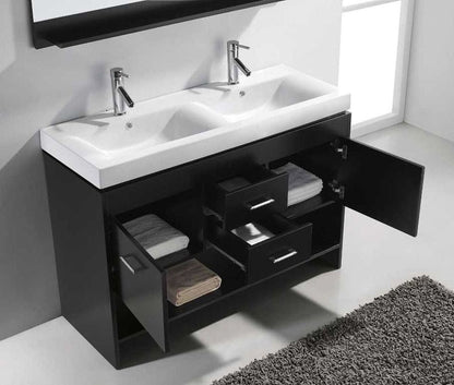 Virtu USA Gloria 48 Double Bathroom Vanity Set in Espresso w/ Ceramic Counter-Top | Square Basin