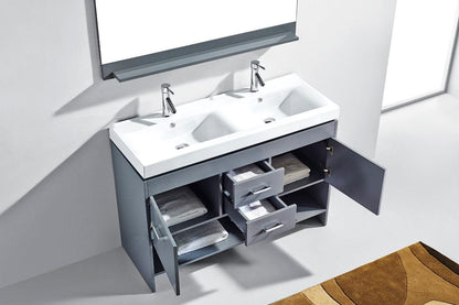 Virtu USA Gloria 48 Double Bathroom Vanity Set in Grey w/ Ceramic Counter-Top | Square Basin