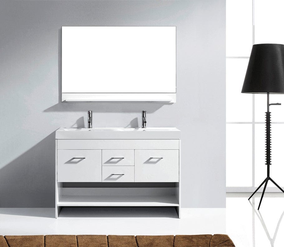 Virtu USA Gloria 48" Double Bathroom Vanity Cabinet Set in White w/ White Artificial Stone Counter-Top