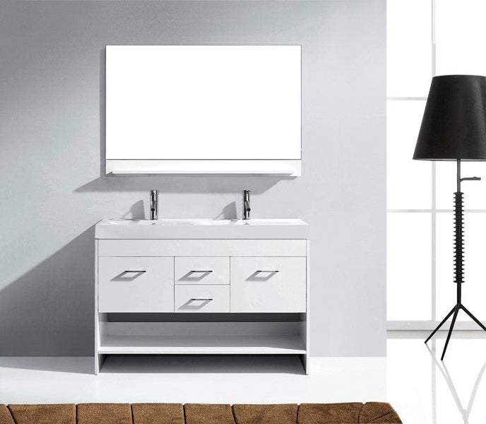 Virtu USA Gloria 48 Double Bathroom Vanity Cabinet Set in White w/ White Artificial Stone Counter-Top