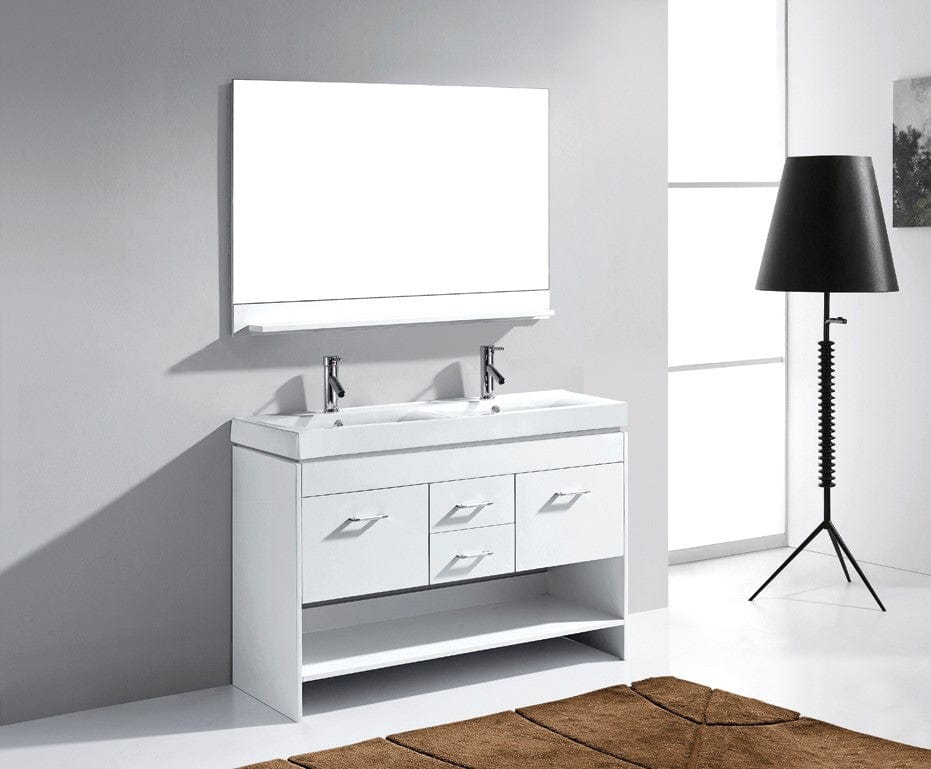 Virtu USA Gloria 48 Double Bathroom Vanity Set in White w/ Ceramic Counter-Top | Square Basin