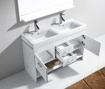 Virtu USA Gloria 48 Double Bathroom Vanity Set in White w/ Ceramic Counter-Top | Square Basin