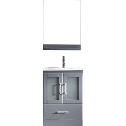 Virtu USA Zola 24" Single Bathroom Vanity Set in Grey w/ Ceramic Counter-Top | Square Basin