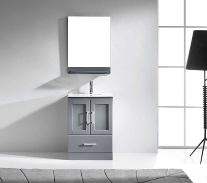 Virtu USA Zola 24 Single Bathroom Vanity Set in Grey w/ Ceramic Counter-Top | Square Basin