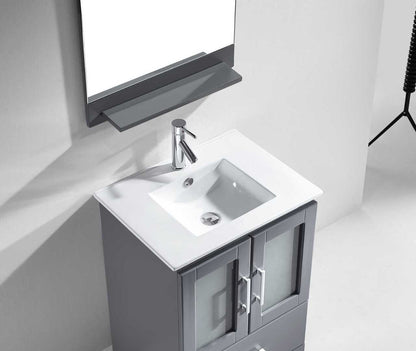 Virtu USA Zola 24 Single Bathroom Vanity Set in Grey w/ Ceramic Counter-Top | Square Basin