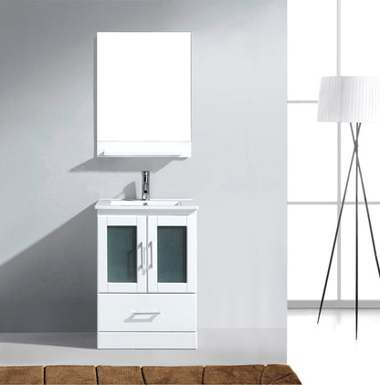 Virtu USA Zola 24 Single Bathroom Vanity Set in White w/ Ceramic Counter-Top | Square Basin