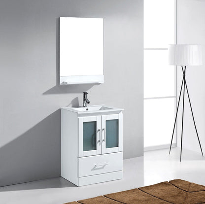 Virtu USA Zola 24 Single Bathroom Vanity Set in White w/ Ceramic Counter-Top | Square Basin