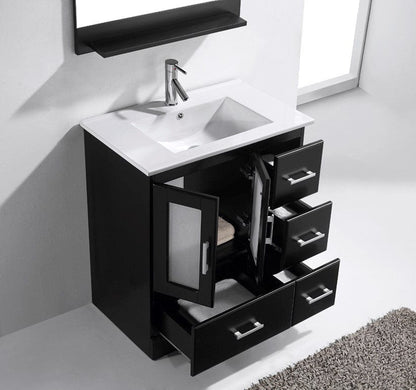 Virtu USA Zola 30 Single Bathroom Vanity Set in Espresso w/ Ceramic Counter-Top