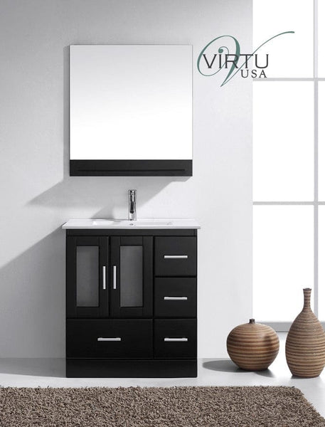 Virtu USA Zola 30 Single Bathroom Vanity Cabinet Set in Espresso w/ White Stone Counter-Top
