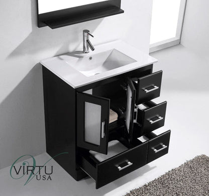 Virtu USA Zola 30 Single Bathroom Vanity Set in Espresso w/ White Stone Counter-Top