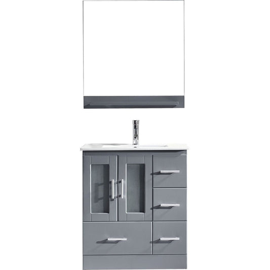 Virtu USA Zola 30" Single Bathroom Vanity Set in Grey w/ Ceramic Counter-Top | Square Basin