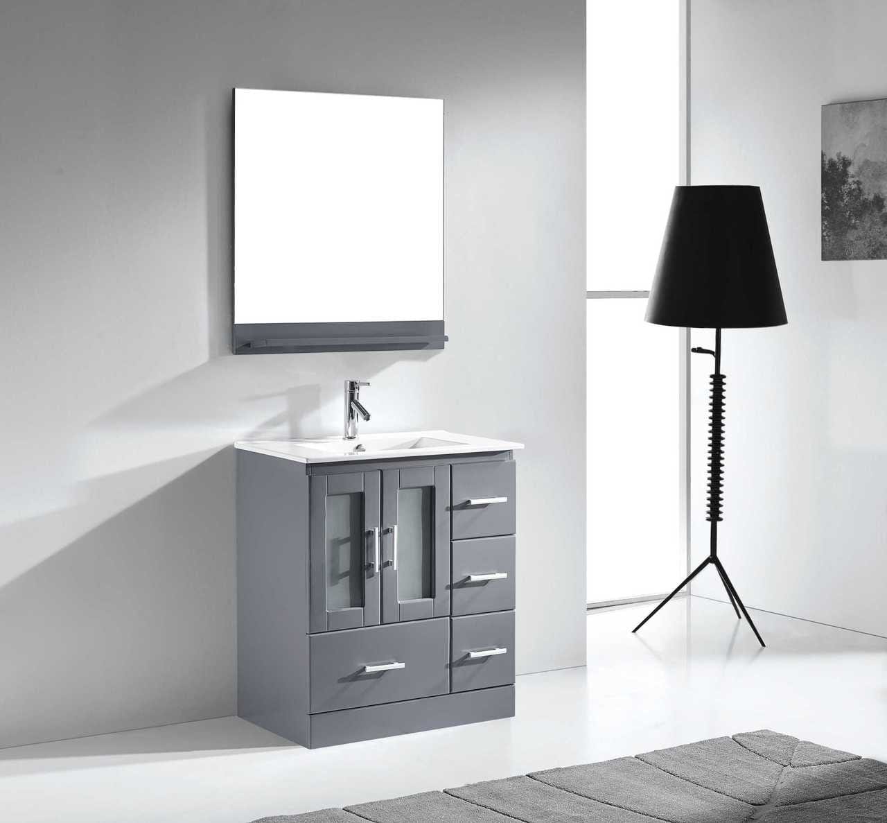 Virtu USA Zola 30 Single Bathroom Vanity Set in Grey w/ Ceramic Counter-Top | Square Basin