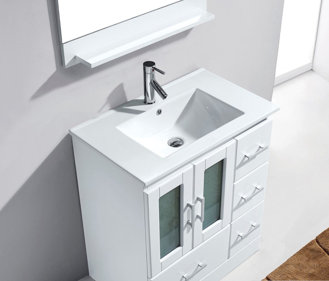 Virtu USA Zola 30 Single Bathroom Vanity Set in White w/ Ceramic Counter-Top | Square Basin