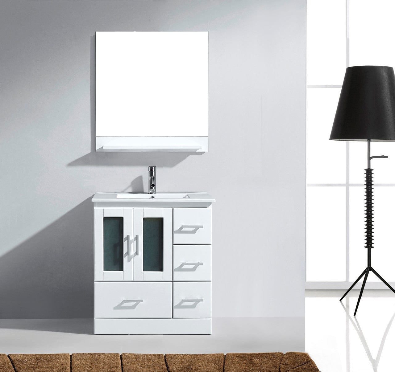 Virtu USA Zola 30 Single Bathroom Vanity Set in White w/ Ceramic Counter-Top | Square Basin