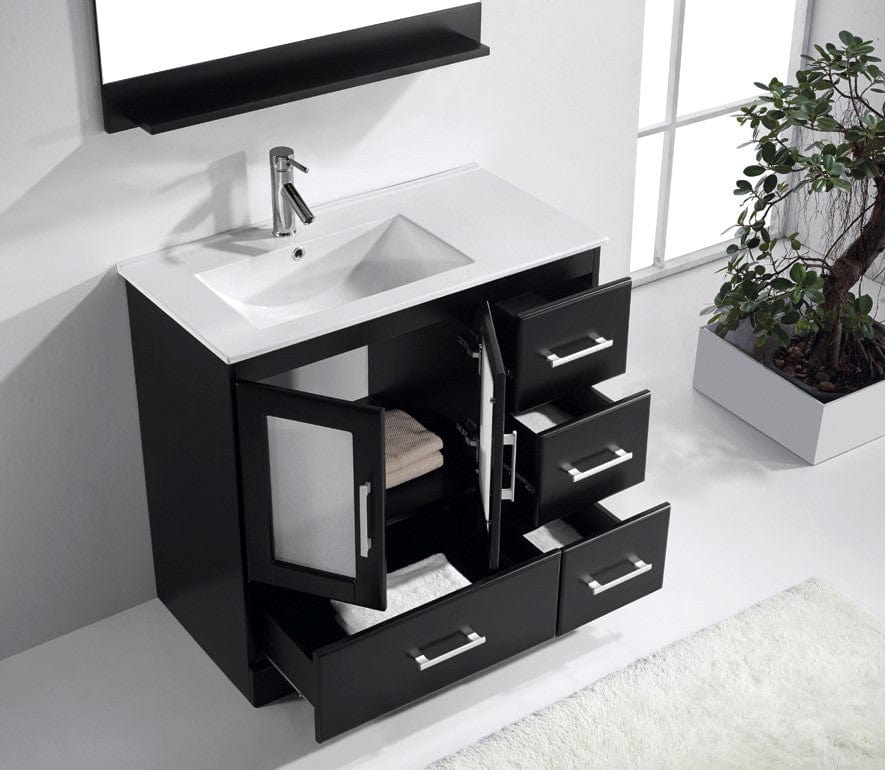 Virtu USA Zola 36 Single Bathroom Vanity Set in Espresso w/ Ceramic Counter-Top