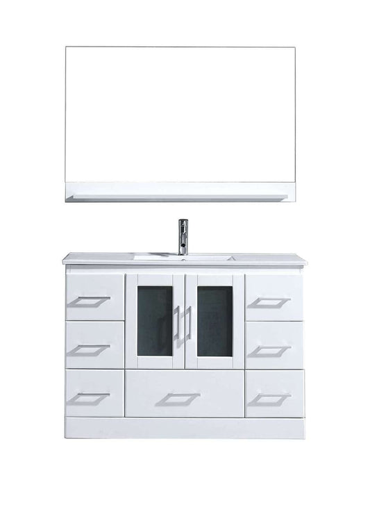 Virtu USA Zola 48" Single Bathroom Vanity Cabinet Set in White w/ Ceramic Counter-Top