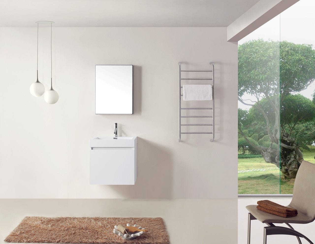 Virtu USA Zuri 24" Single Bathroom Vanity Cabinet Set in Gloss White w/ Polymarble Counter-Top