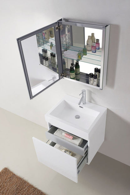 Virtu USA Zuri 24 Single Bathroom Vanity Set in Gloss White w/ Polymarble Counter-Top