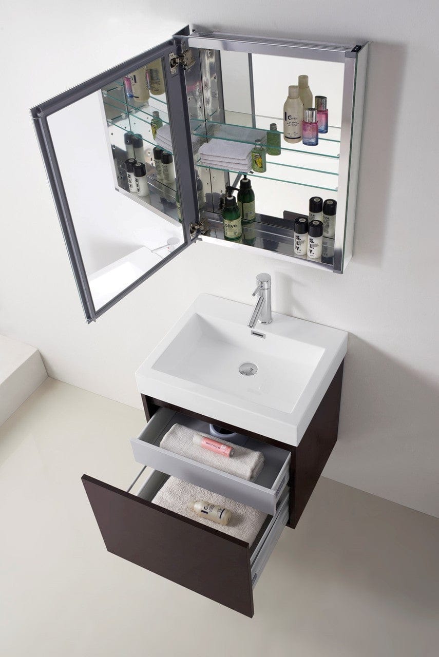 Virtu USA Zuri 24" Single Bathroom Vanity Cabinet Set in Wenge w/ Polymarble Counter-Top