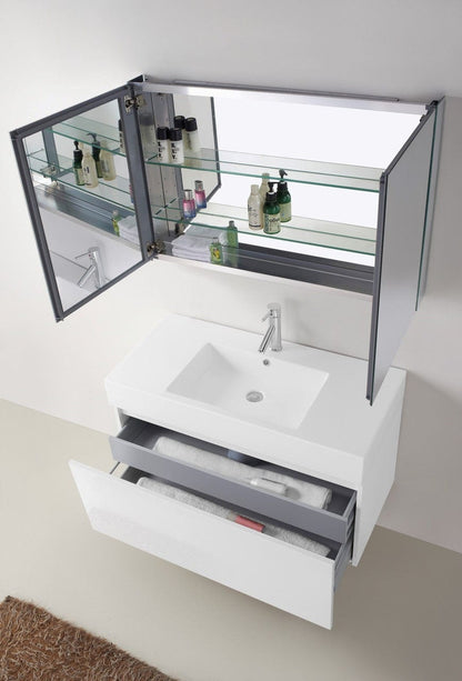 Virtu USA Zuri 39 Single Bathroom Vanity Set in Gloss White w/ Polymarble Counter-Top