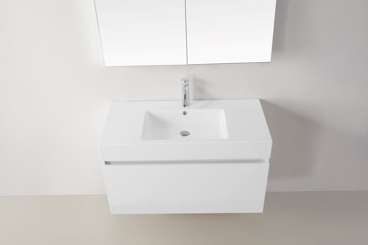 Virtu USA Zuri 39 Single Bathroom Vanity Set in Gloss White w/ Polymarble Counter-Top