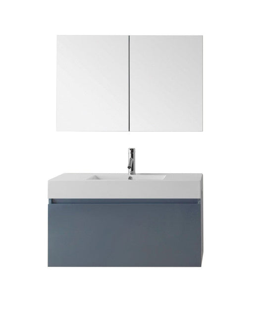 Virtu USA Zuri 39" Single Bathroom Vanity Cabinet Set in Grey w/ Polymarble Counter-Top