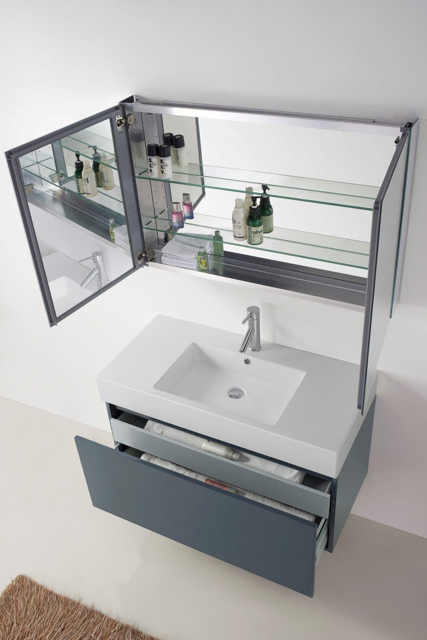 Virtu USA Zuri 39 Single Bathroom Vanity Set in Grey w/ Polymarble Counter-Top