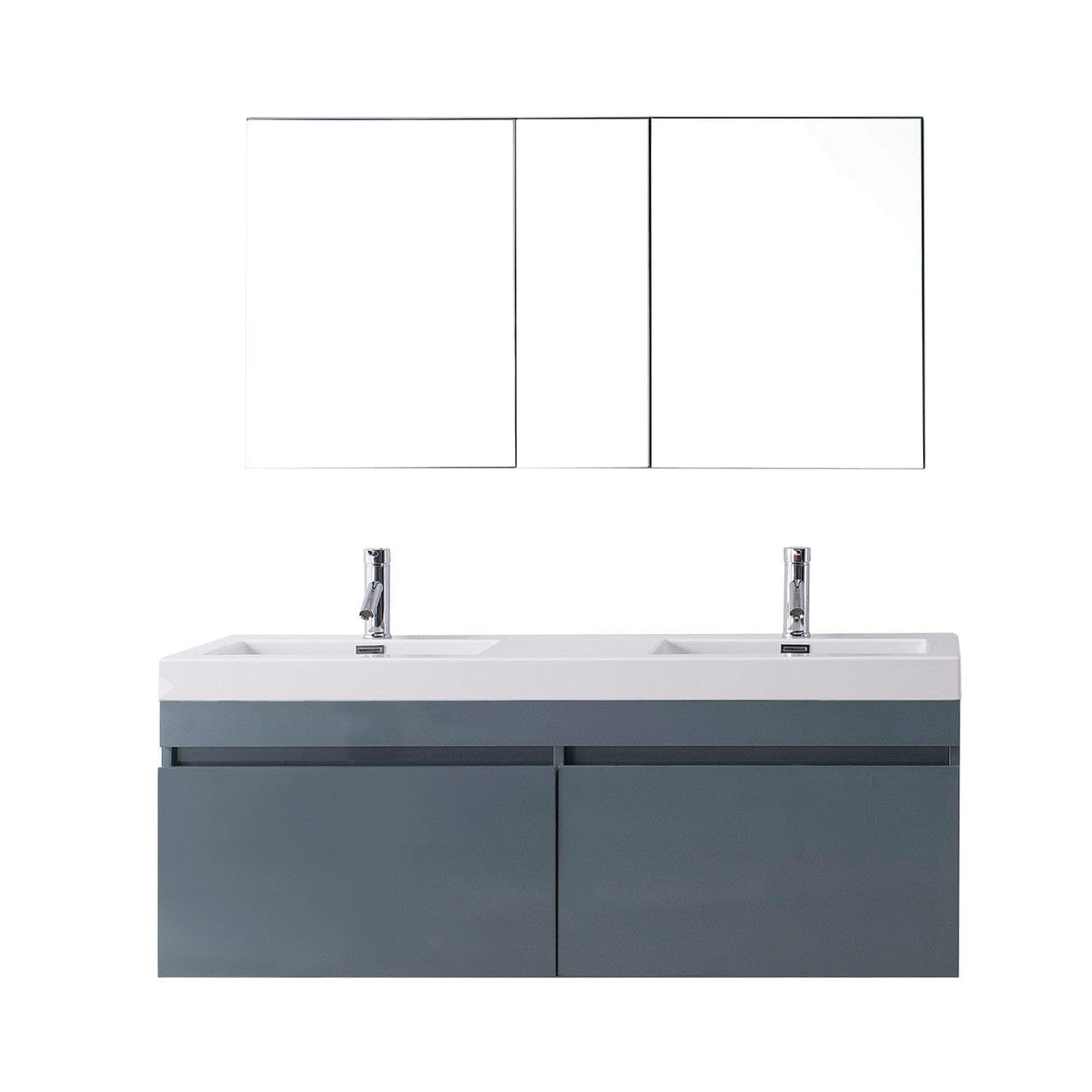 Virtu USA Zuri 55" Double Bathroom Vanity Set in Grey w/ Polymarble Counter-Top