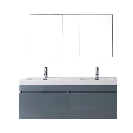 Virtu USA Zuri 55" Double Bathroom Vanity Set in Grey w/ Polymarble Counter-Top