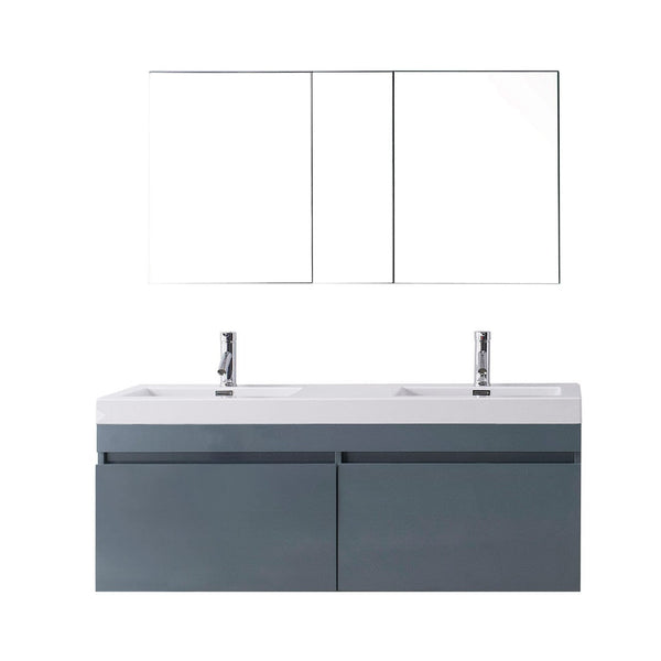 Virtu USA Zuri 55 Double Bathroom Vanity Set in Grey w/ Polymarble Counter-Top