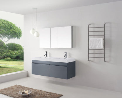 Virtu USA Zuri 55 Double Bathroom Vanity Set in Grey w/ Polymarble Counter-Top