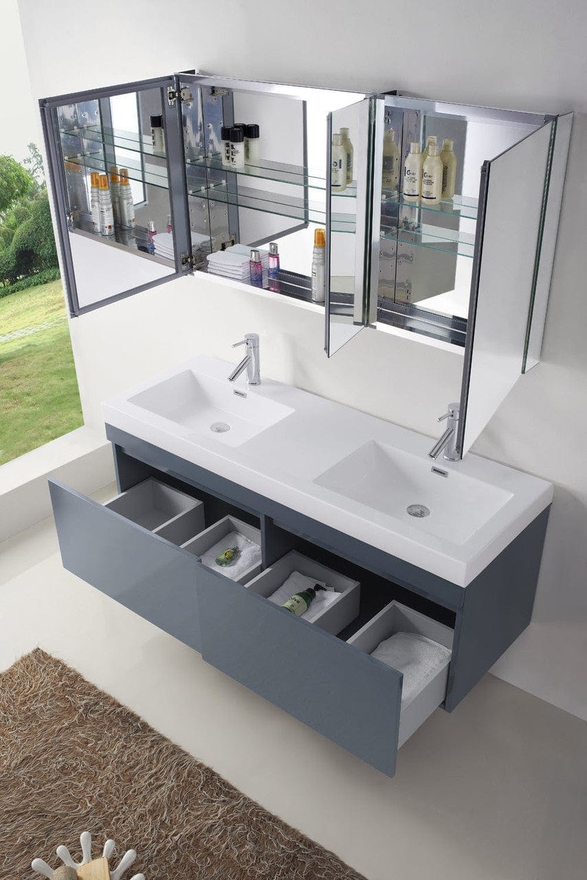 Virtu USA Zuri 55 Double Bathroom Vanity Set in Grey w/ Polymarble Counter-Top