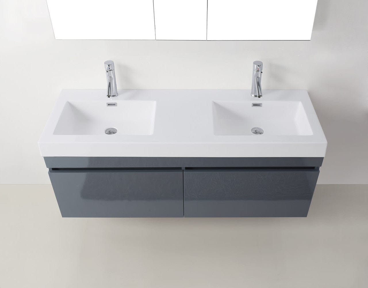 Virtu USA Zuri 55 Double Bathroom Vanity Set in Grey w/ Polymarble Counter-Top