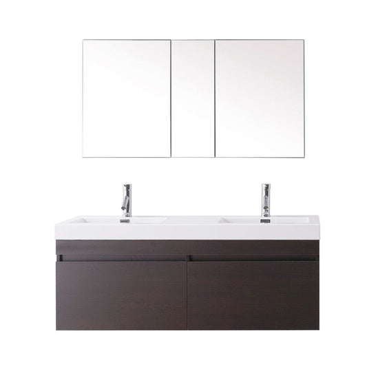 Virtu USA Zuri 55" Double Bathroom Vanity Set in Wenge w/ Polymarble Counter-Top