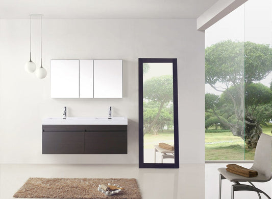 Virtu USA Zuri 55 Double Bathroom Vanity Set in Wenge w/ Polymarble Counter-Top